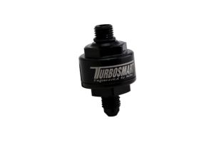 Turbosmart Billet Turbo Oil Feed Filter with 44 micron pleated disk stainless steel washable screen filter. AN-4 male to AN-4 ORB- Black